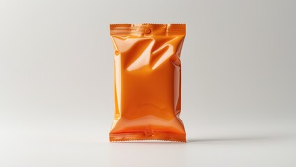 Food Packaging, mockup of foil and plastic snack bags isolated against a white background, Orange pillow packages for production on a White Background with clipping path.