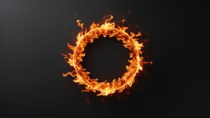 Fire ring isolated on dark background, abstract circular shape.
