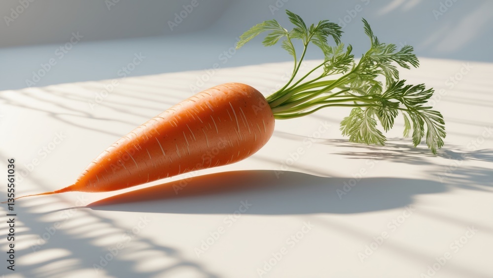 Poster carrots casting long, harsh shadows in sunlight. multiple instances of carrots displayed in a dish w