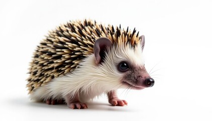 Obraz premium Close-up of a single hedgehog on pure white backdrop , white background, vector, adorable