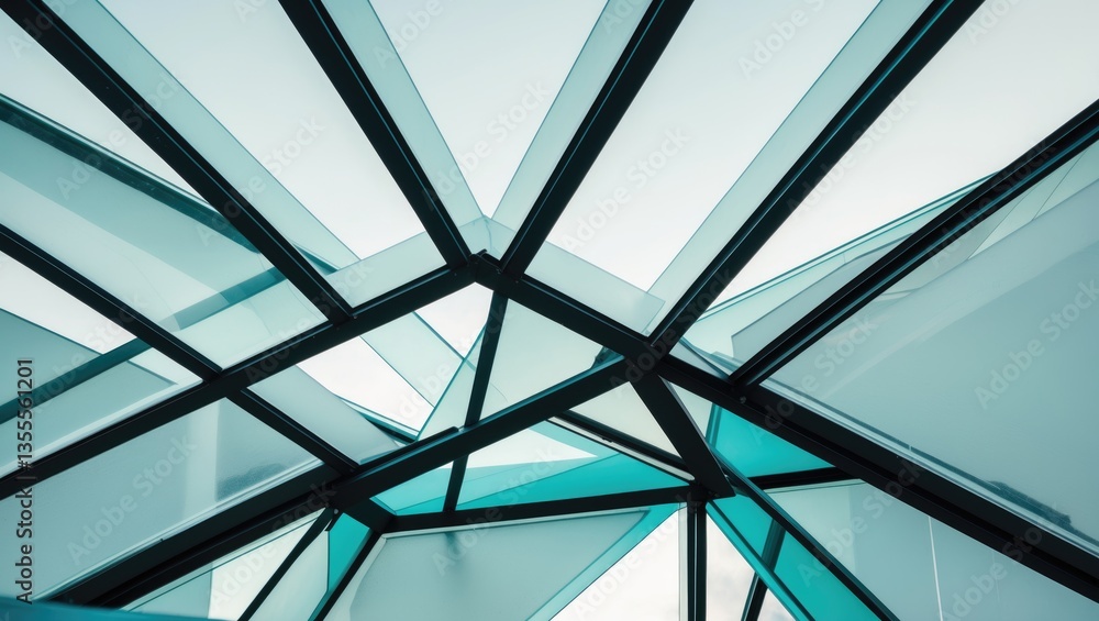 Poster fragment of glass ceiling or roof structure. abstract contemporary architecture and minimal interior