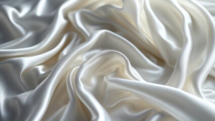 Fototapeta premium Closeup of undulated white silk fabric, white fabric arranged in gentle waves.