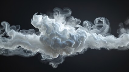 Collection of detailed close-up images of abstract steam or smoke. Cloudiness from moisture spray isolated on a dark background.