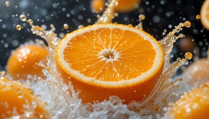 Juicy Orange Slices Splashing in Water Refreshing Citrus Fruit Vibrant Healthy Food