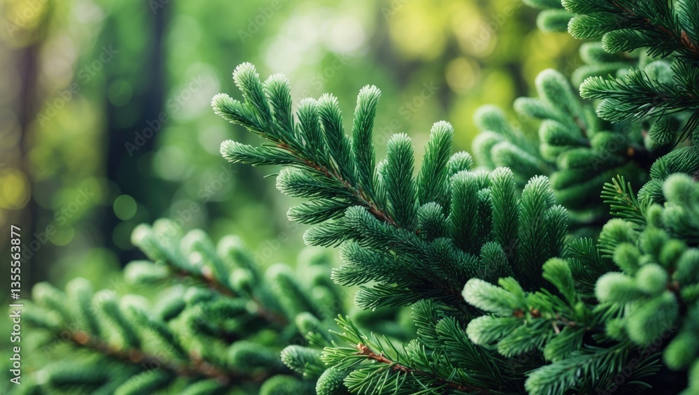 Poster close-up of spruce with a nature background showcasing green tree forest texture and spruce elements