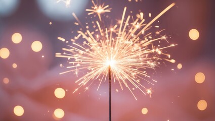 Obraz premium Color of the year Peach fuzz. Lovely soft backdrop. Bright sparkles of sparklers. Abstract delicate scenery. Peach hue background.