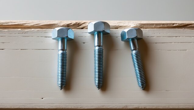 Galvanized hex head lag screws. Lag bolts and wood screws. Structural components of buildings and construction.