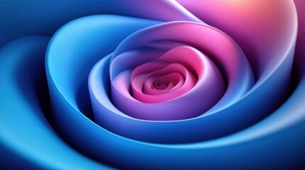 Abstract swirling rose, blue to pink gradient on blue backdrop