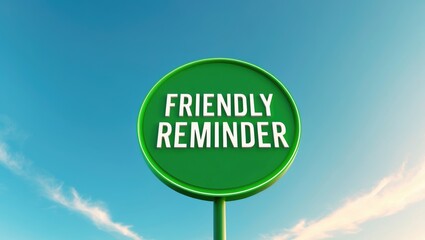 Sign displaying a friendly reminder within a green circular frame, set against a clear blue sky backdrop.