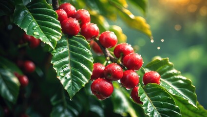 Obraz premium Coffee beans maturing on tree