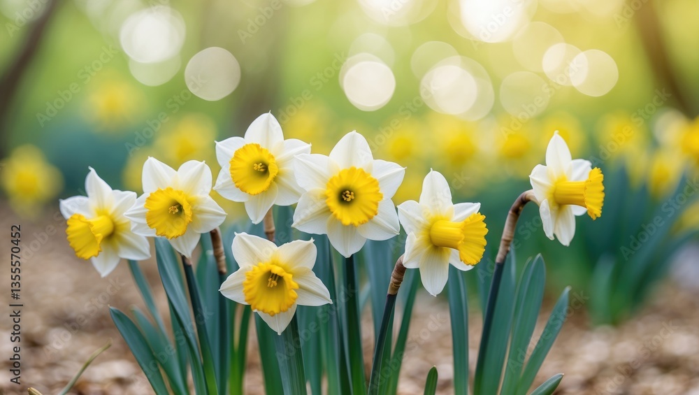 Aufkleber Daffodils in a stunning natural setting with bokeh in the background.
