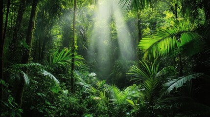 Fototapeta premium Tropical Rainforest Sunrise Lush Green Paradise.