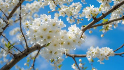 Obraz premium Delicate white blossoms embellish tree branches, highlighting the beauty of nature.
