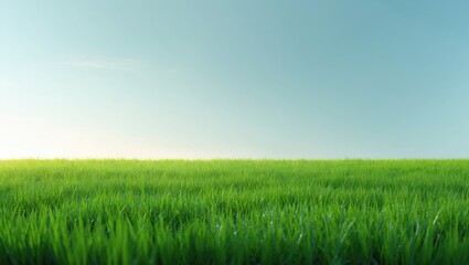 Fototapeta premium Lush green lawn against a white background. Texture of green grass. Side view with selective focus.