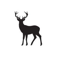 Obraz premium Deer Silhouette Vector Illustration with Antlers in Nature Scene