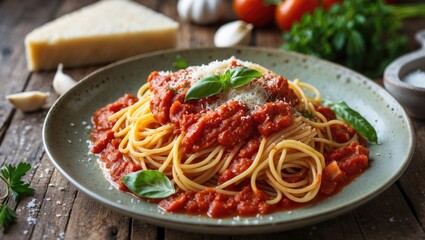 Tasty spaghetti recipe featuring essential ingredients.