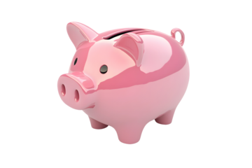 A pink piggy bank against a white background