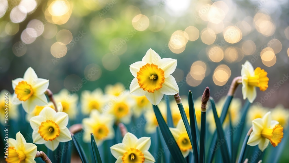 Aufkleber Daffodils in a stunning natural setting with bokeh in the background.