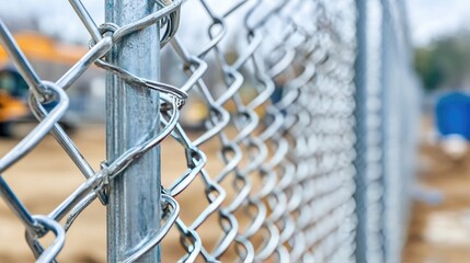A row of scaffolding against a construction site fence, waiting for assembly.