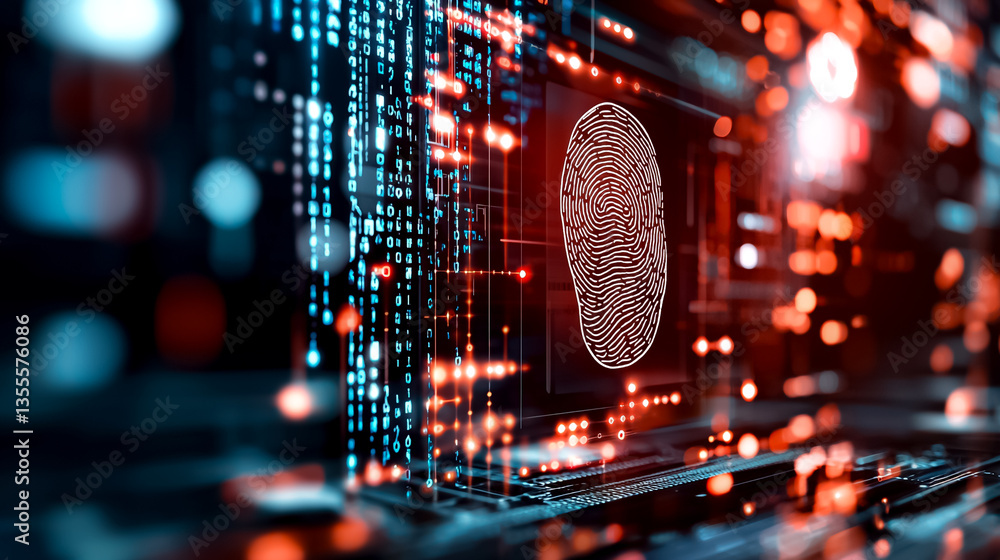 Aufkleber digital fingerprint underlining cybersecurity concept amidst flowing data in modern technology envir