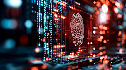 Digital Fingerprint Underlining Cybersecurity Concept Amidst Flowing Data in Modern Technology Environment