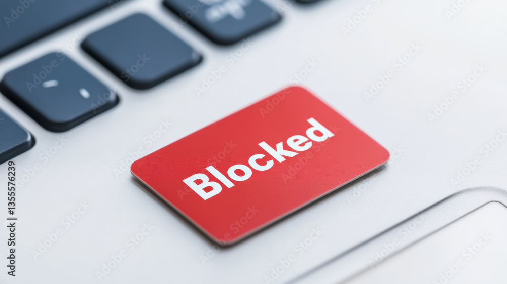 Poster image depicts keyboard with red blocked button, symbolizing restrictions digital communication. this