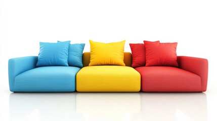 Colorful Sofa with Cushions on White Background