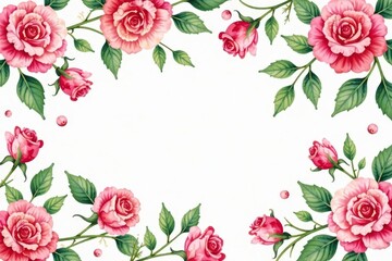 Delicate watercolor roses & leaves, repeating pattern , purple, pink