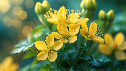 Obraz premium Hypericum perforatum, commonly referred to as St John's wort, detailed view.