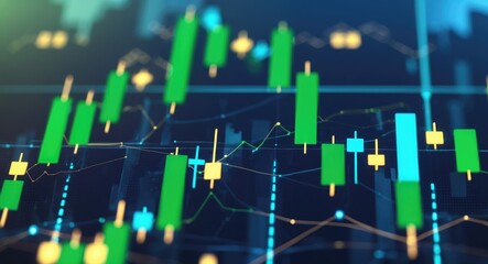 Image depicting financial data analysis above a city skyline. Global business, finances, computing, and data processing concept.