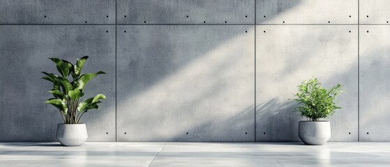 Modern Minimalist Interior Design with Plants and Concrete Wall in Contemporary Space
