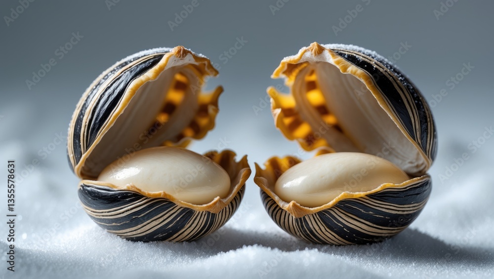 Poster double open sunflower seeds on a white background. vertical orientation. element for package design.