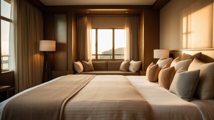 Interior of a hotel suite featuring a spacious master bed.