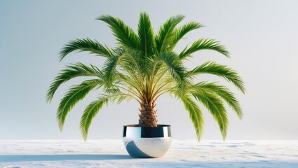 Obraz premium Isolated Palm Tree in a stainless steel pot against a white backdrop.