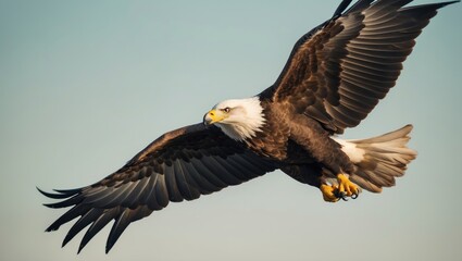 Naklejka premium Isolated single white-tailed eagle gliding through the sky.