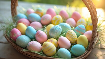 Fototapeta premium Easter basket containing vibrant eggs.