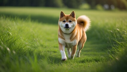 Japanese Shiba Inu walking on grass