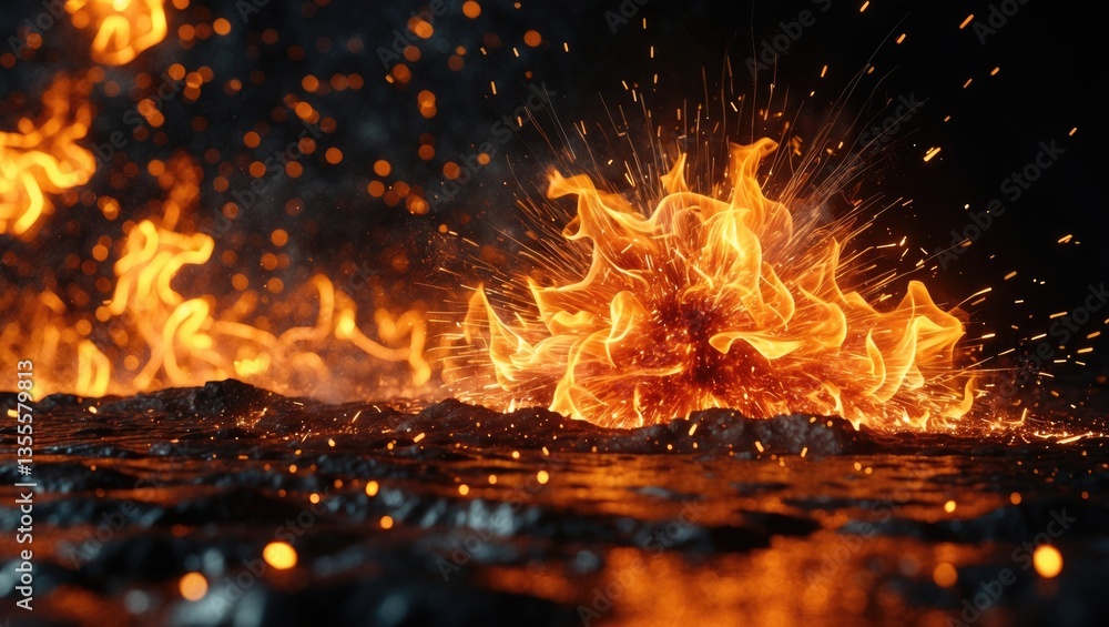 Aufkleber detail of fire sparks isolated against a background. abstract burning backdrop.