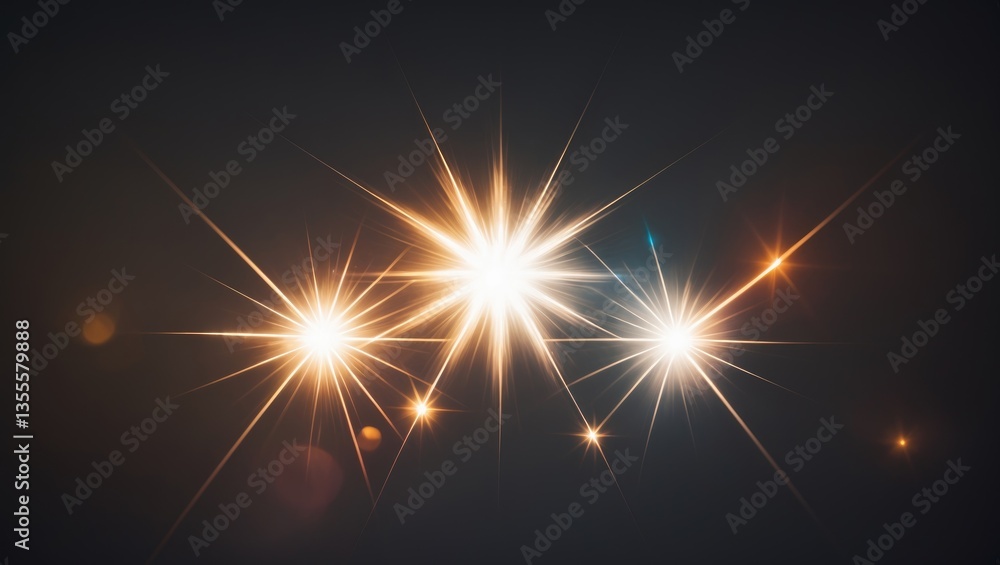 Poster Easy to apply lens flare effects for overlay designs or screen blending mode to create high-quality images. Collection of abstract bursts, digital flares, iridescent glares over a backdrop.