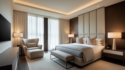 Interior of a contemporary hotel bedroom