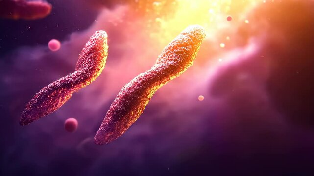 Colorful microscopic view of bacteria thriving in a vibrant environment during an active reproductive phase