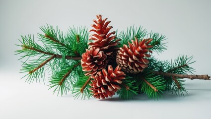 Larch limb adorned with flowers isolated on a white background.