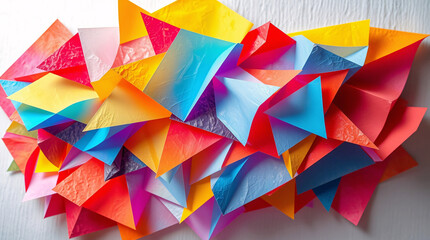 A vibrant abstract background with colorful geometric patterns and a soft blur effect.