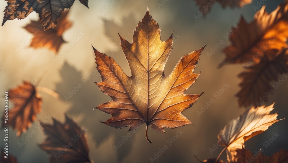 Aufkleber detailed texture and colors merge on a leaf highlighting the seasonal transition in a serene moment 