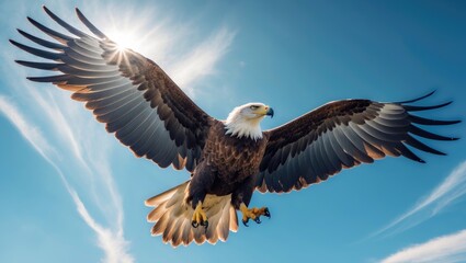 Obraz premium Eagle soaring on a bright sunny day