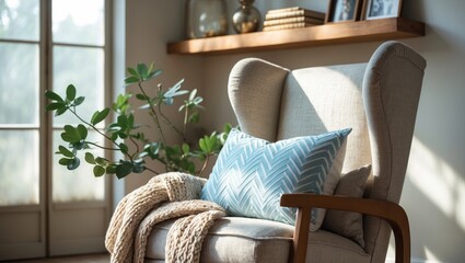 Cozy reading nook featuring an armchair.