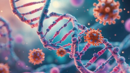 DNA double helix featuring unusual entities such as cancer and various genetic syndromes.