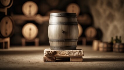 Eco-friendly compact liquid barrel, ideal for convenient storage in a residential wine cellar.