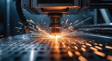 Laser cutting engraving, metallurgy milling plasma cutting of metal CNC. Conceptual background for modern industrial technology banner.