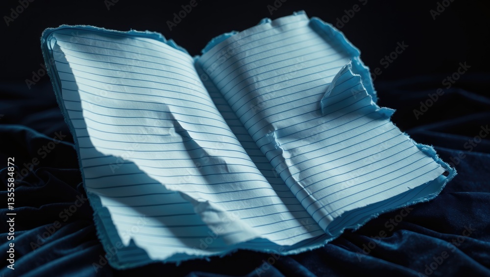 Poster crumpled paper on dark background. wrinkled notebook page featuring copy space.